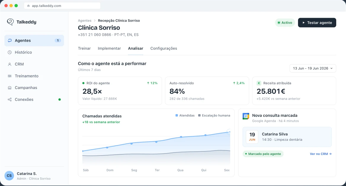Dashboard Talkeddy — agente em produção